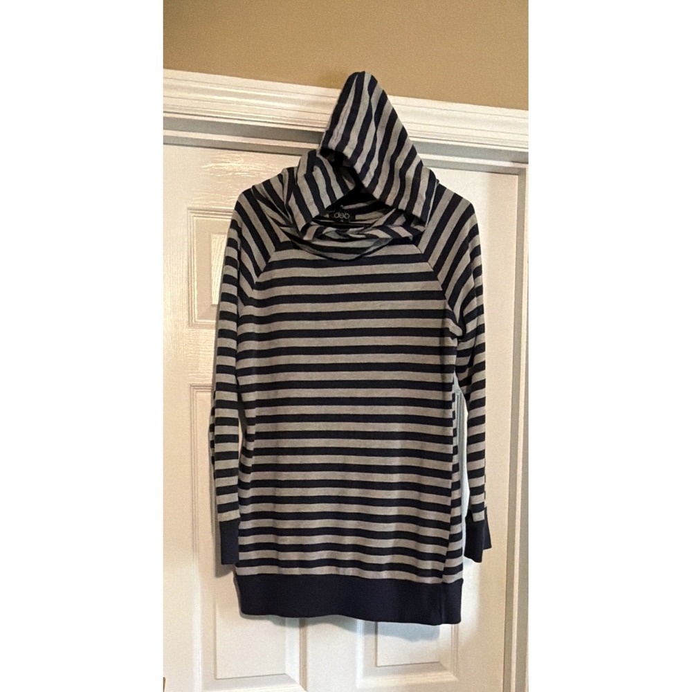 deb Women's Plus 1X Hooded Pullover Hoodie Navy Gray Striped Long Sleeve - Picture 3 of 9